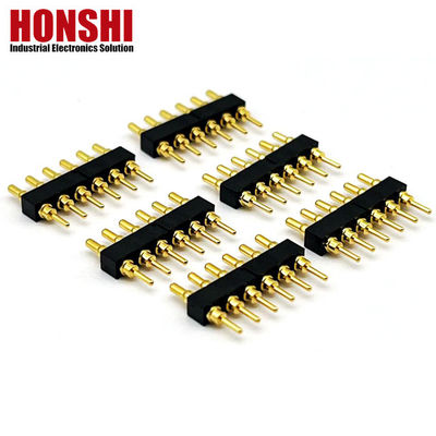 Weiblicher Pogo-Pin-Anschluss 6P Goldplattiert H2.5 Dip-Typ Messingkontakt für PCB-Hochstrom