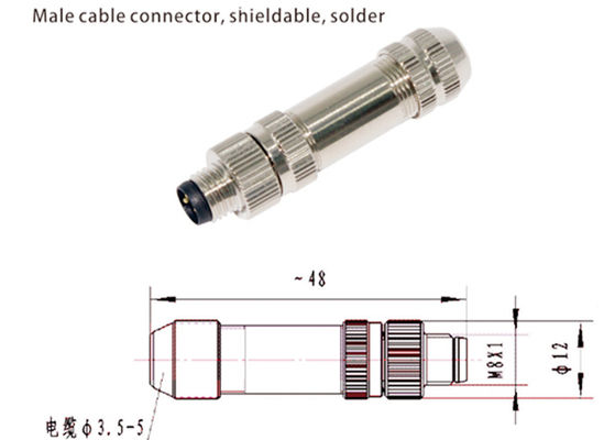 M8 IP67 Kreislaufanschluss Männlicher Schildstecker 3 4 5 6 8 Anschluss für Pins