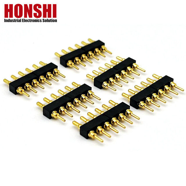 Weiblicher Pogo-Pin-Anschluss 6P Goldplattiert H2.5 Dip-Typ Messingkontakt für PCB-Hochstrom